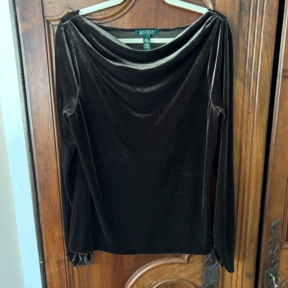 Lauren Ralph Lauren velvet drape neck top, Size L